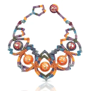 Japanese and Vintage Beads Caterpillar Collar Necklace