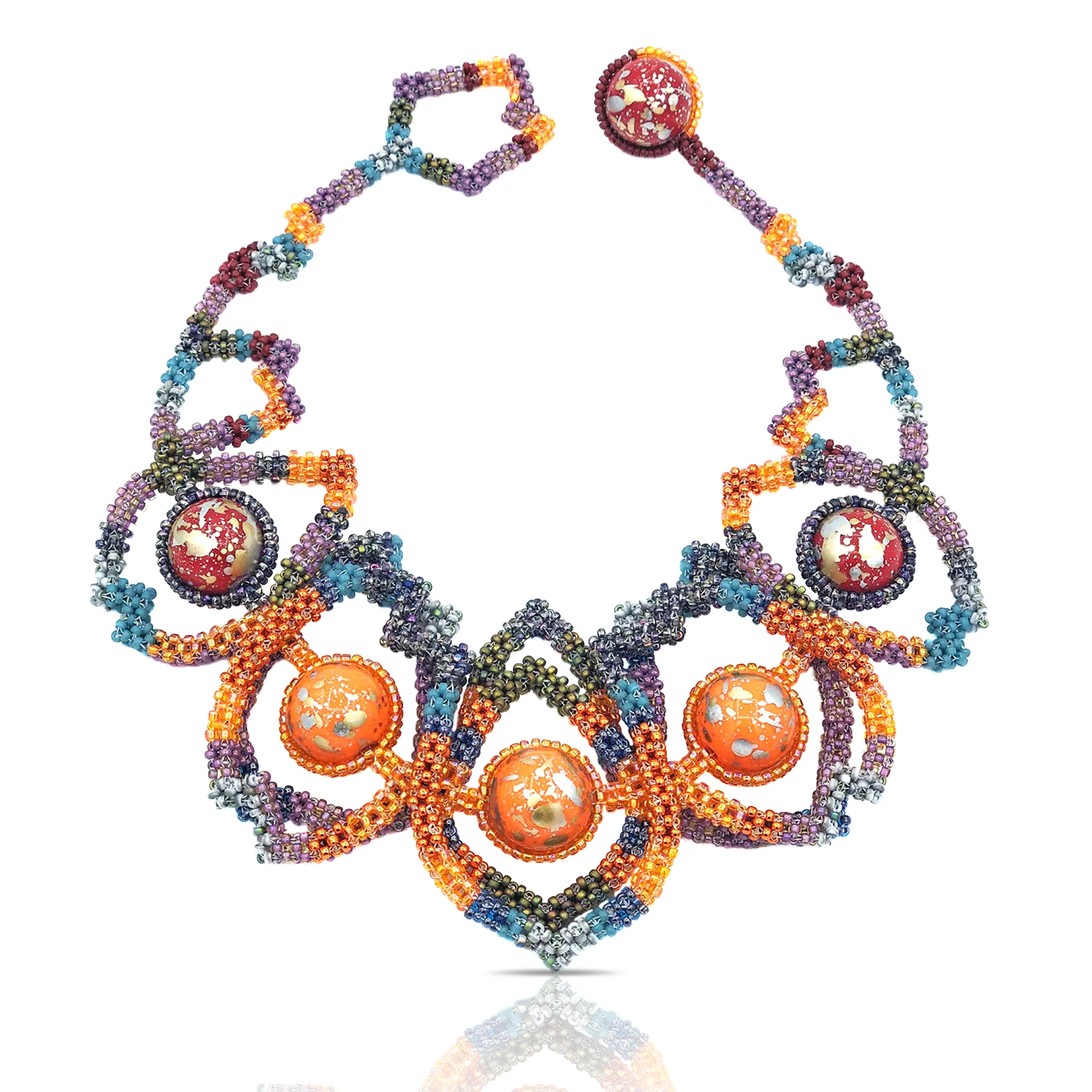 Japanese and Vintage Beads Caterpillar Collar Necklace