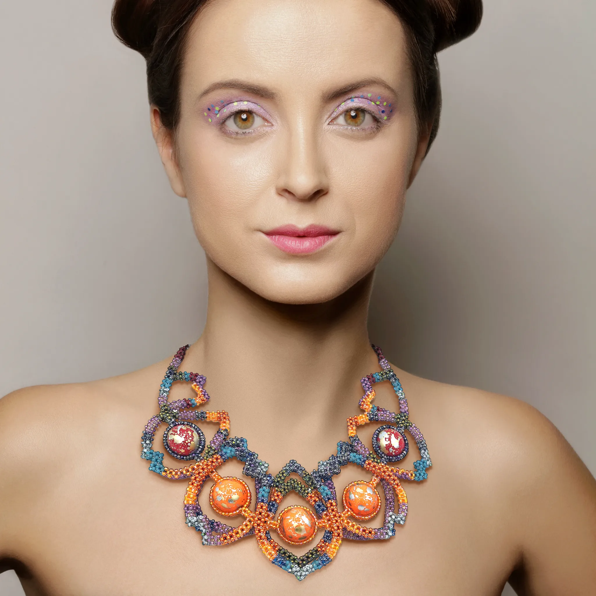 Japanese and Vintage Beads Caterpillar Collar Necklace