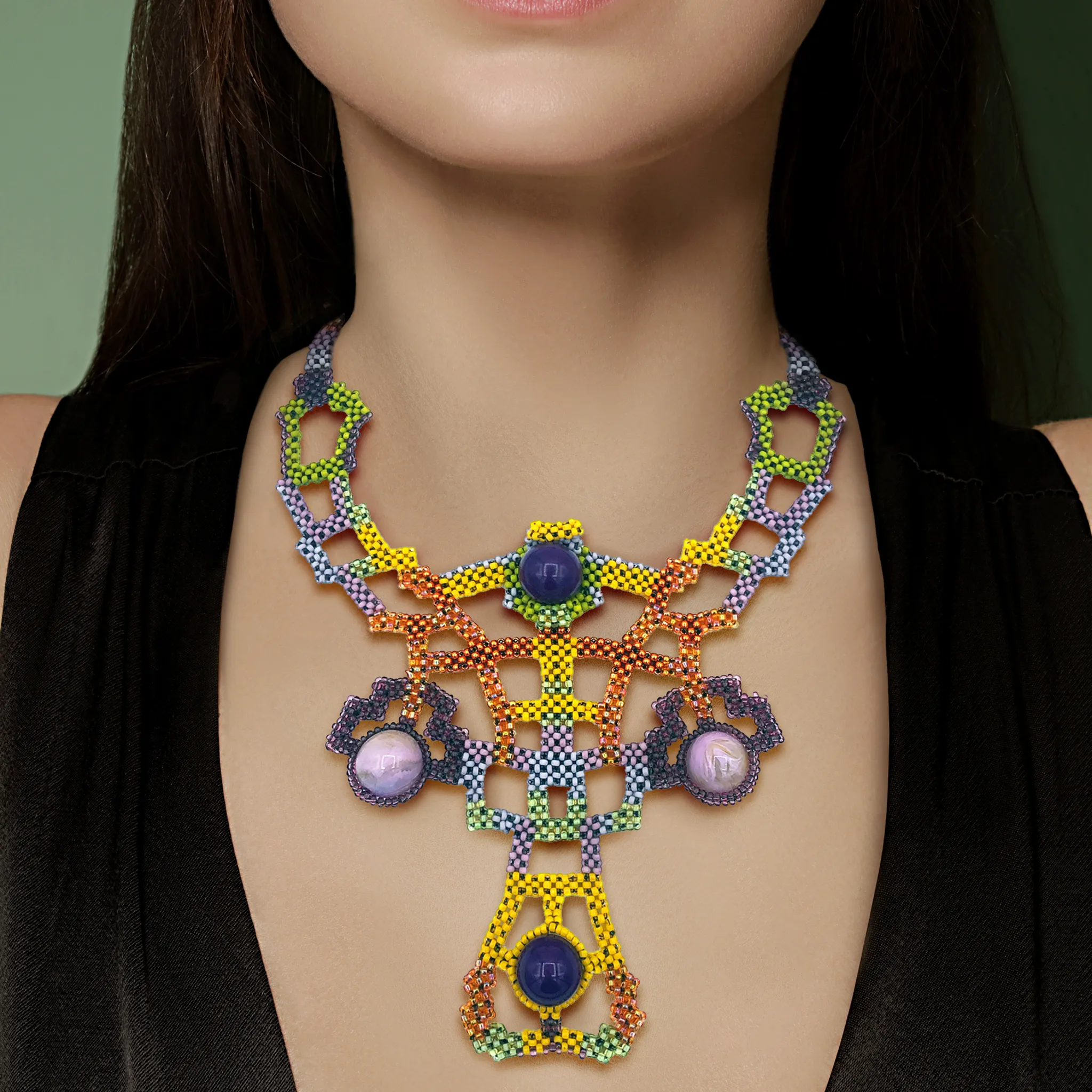 Japanese and Vintage Beads Emperor`s Grooves Collar Necklace