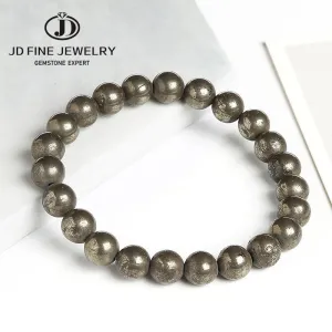 JD Natural Pyrite Bead Bracelets Women Men Vintage