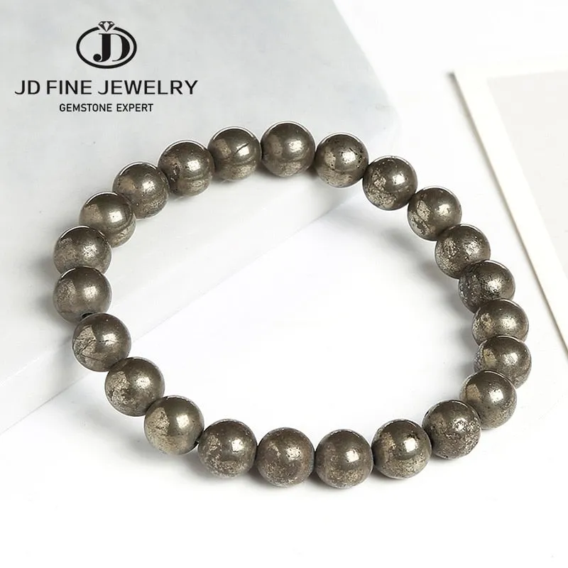 JD Natural Pyrite Bead Bracelets Women Men Vintage