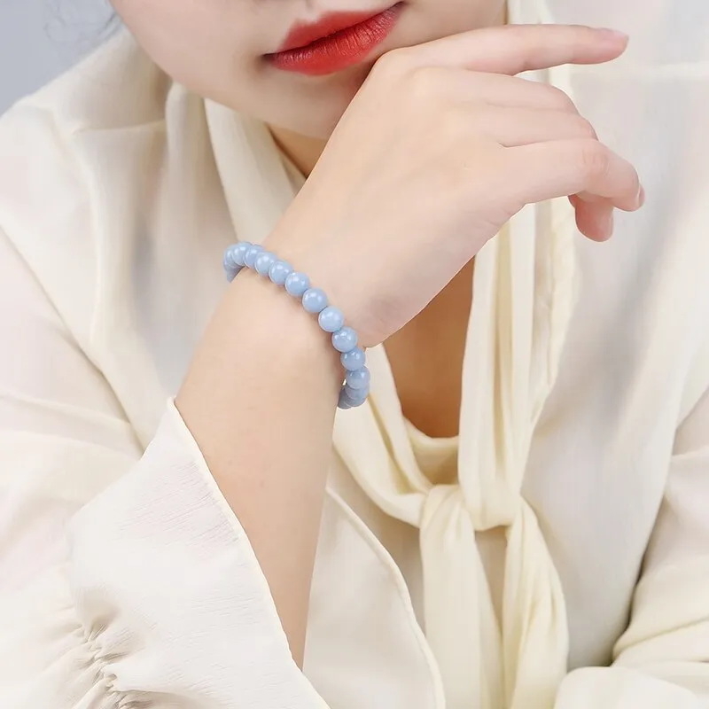 JD Natural Stone Blue Angelite Angel Bracelet