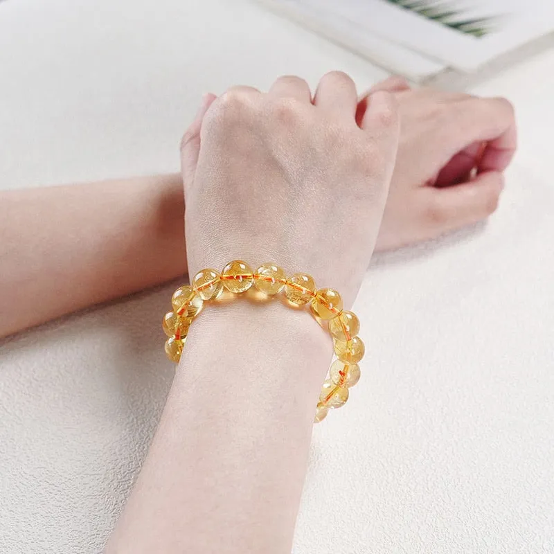 JD Natural Stone Citrines Yellow Crystal Beads Bracelet