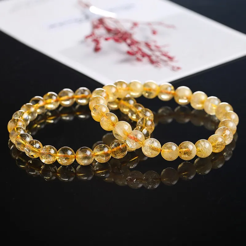 JD Natural Stone Citrines Yellow Crystal Beads Bracelet