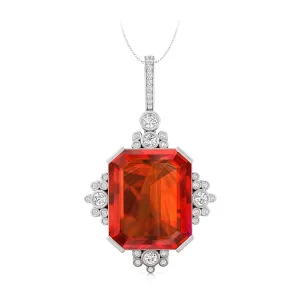 Large Orange Emerald With Round Cut CZ Stone Bezel Set Gemstone 925 Silver Pendant For Women