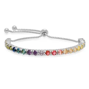 LARGE RAINBOW PRONG SET PULL BRACELET, SILVER