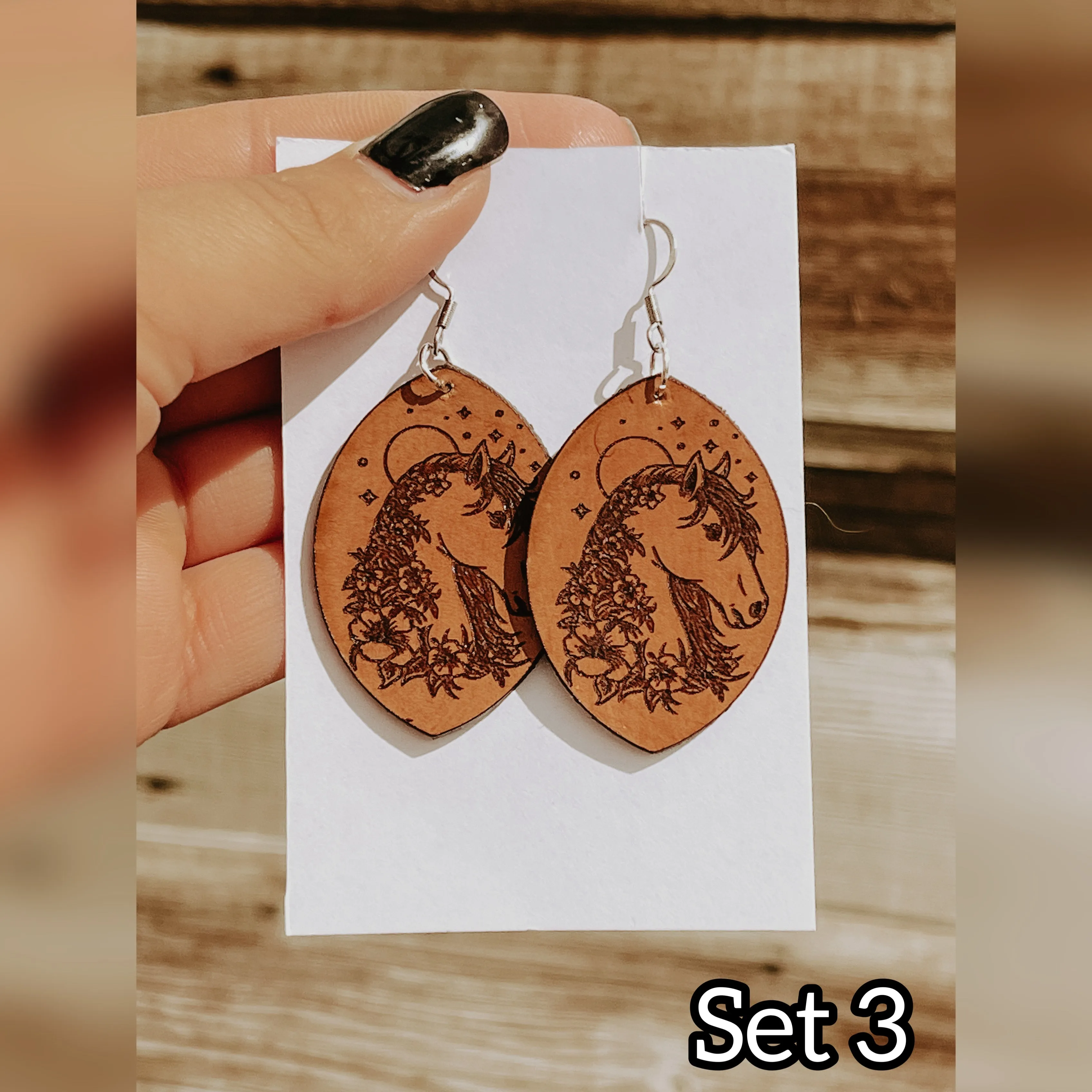 Leather horse earrings