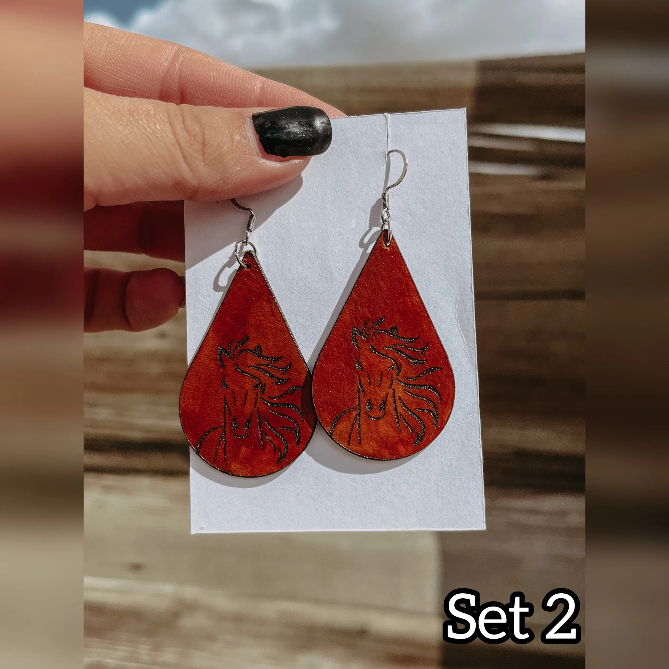 Leather horse earrings