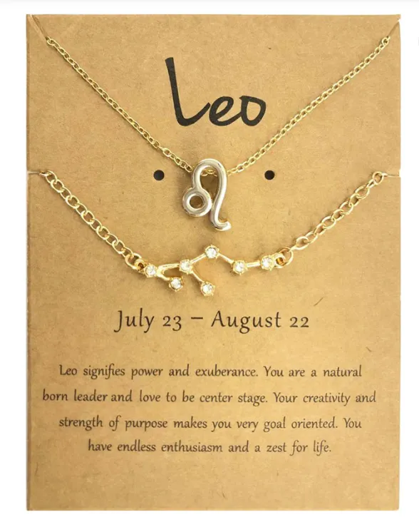 Leo necklace and bracelet set with card