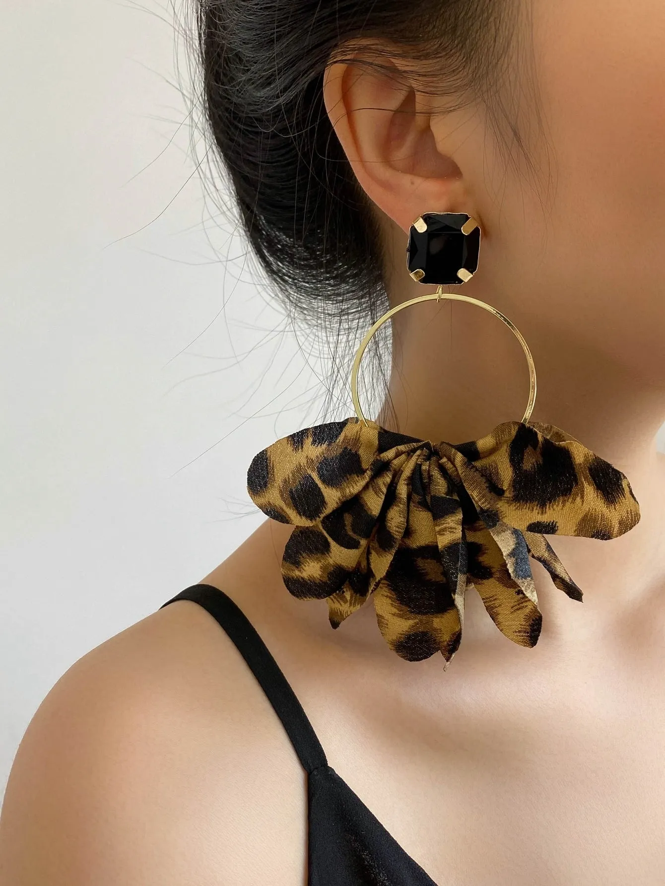 Leopard Fabric Petal Decor Earrings - Multicolor- FD ⚡