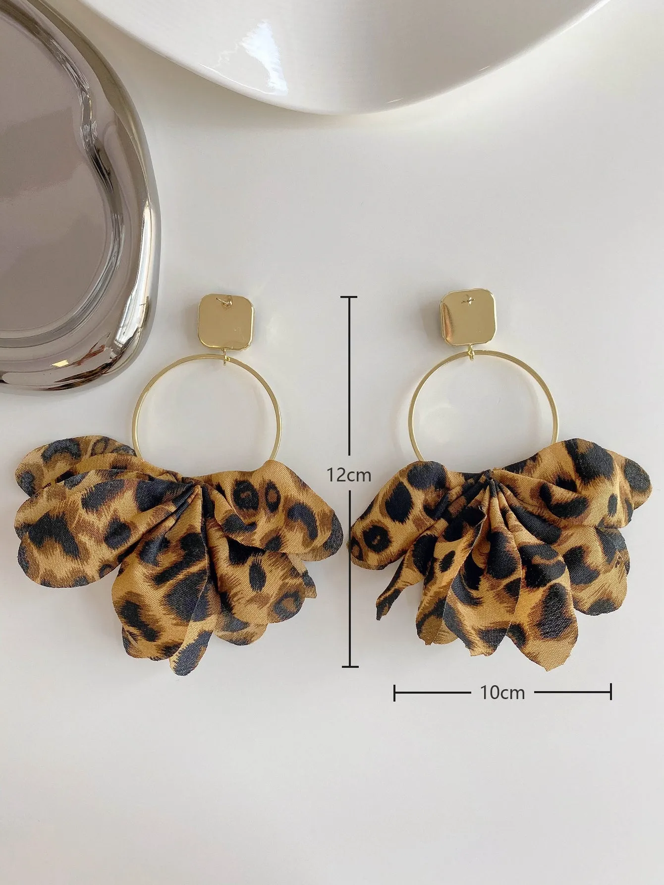 Leopard Fabric Petal Decor Earrings - Multicolor- FD ⚡