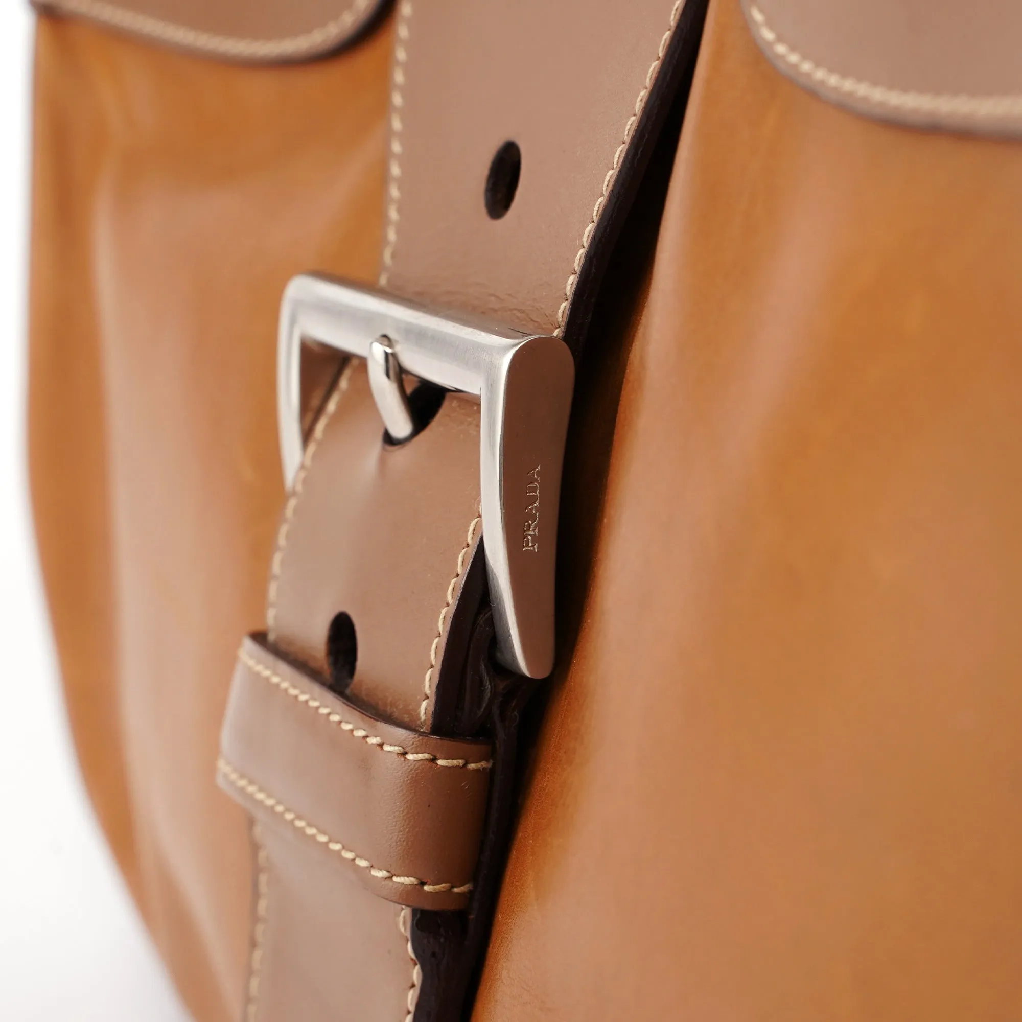 Light Brown Calfskin Belt Shoulder Bag