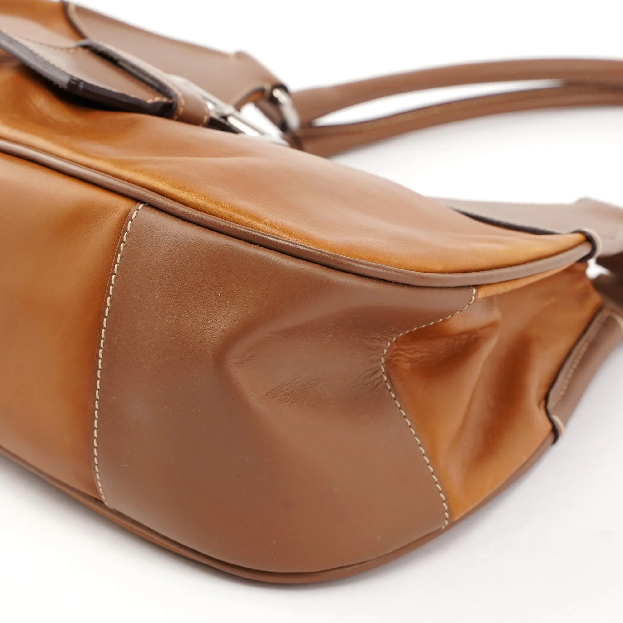 Light Brown Calfskin Belt Shoulder Bag