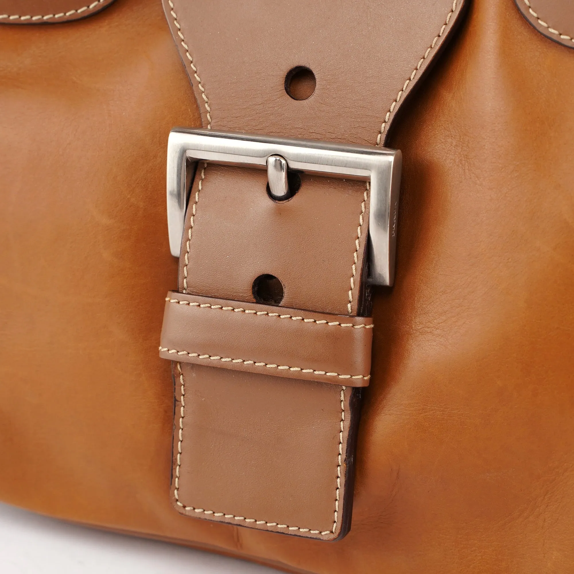 Light Brown Calfskin Belt Shoulder Bag