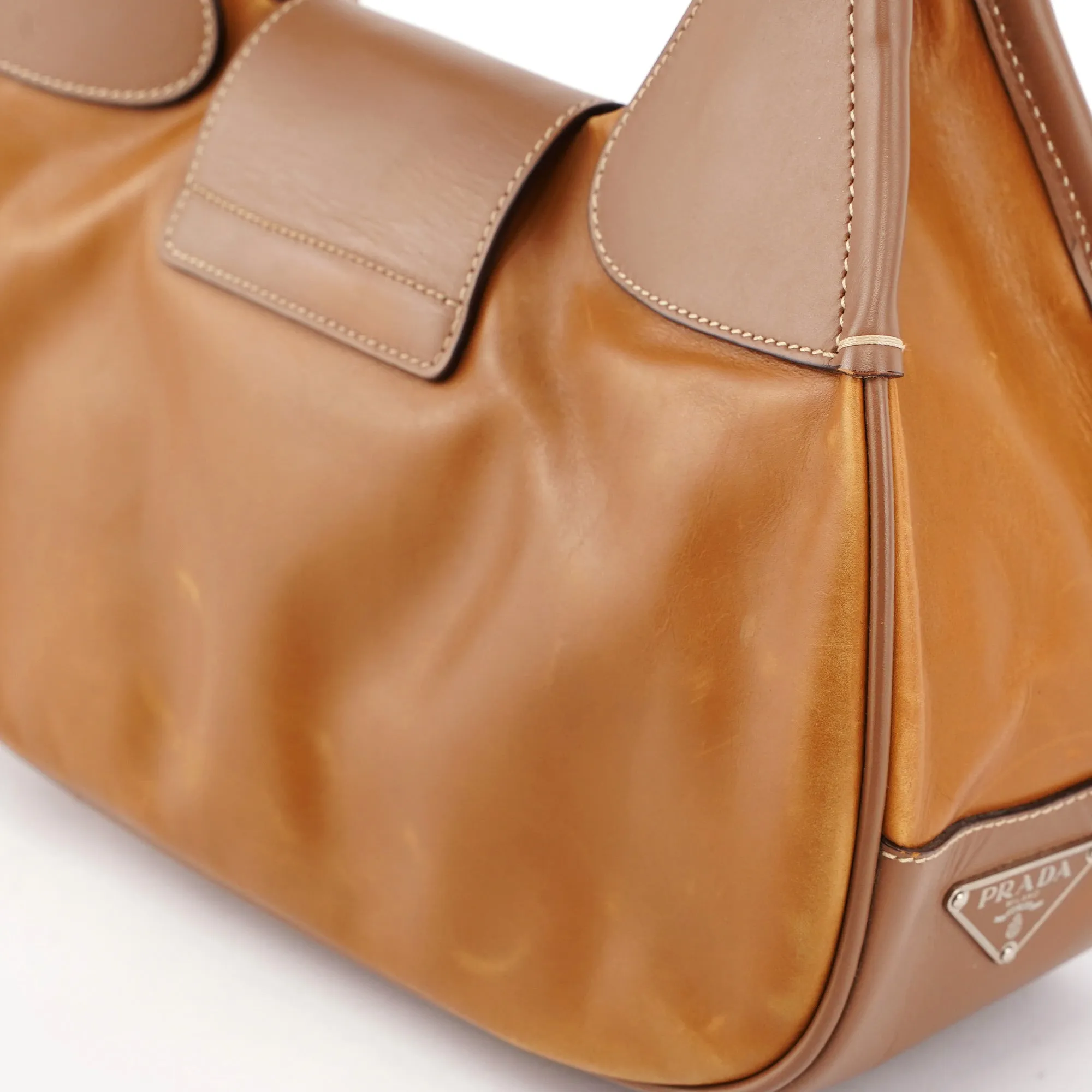 Light Brown Calfskin Belt Shoulder Bag