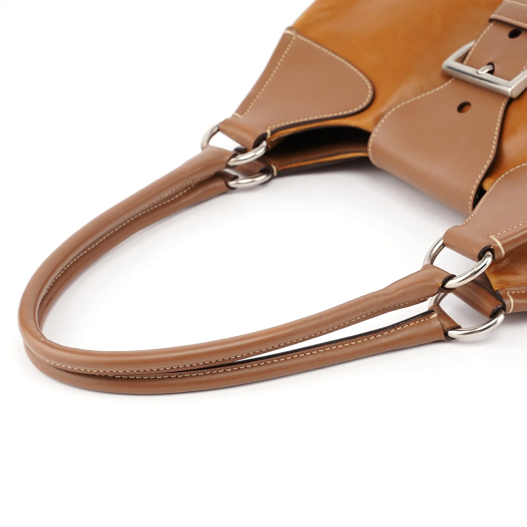 Light Brown Calfskin Belt Shoulder Bag