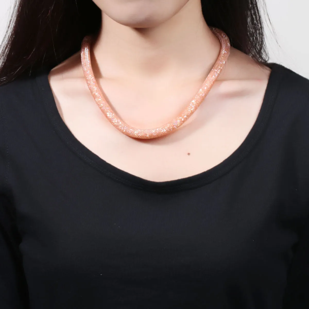 Light Brown Shiny Rhinestone Crystal Star Glitter Mesh Magnetic Necklace