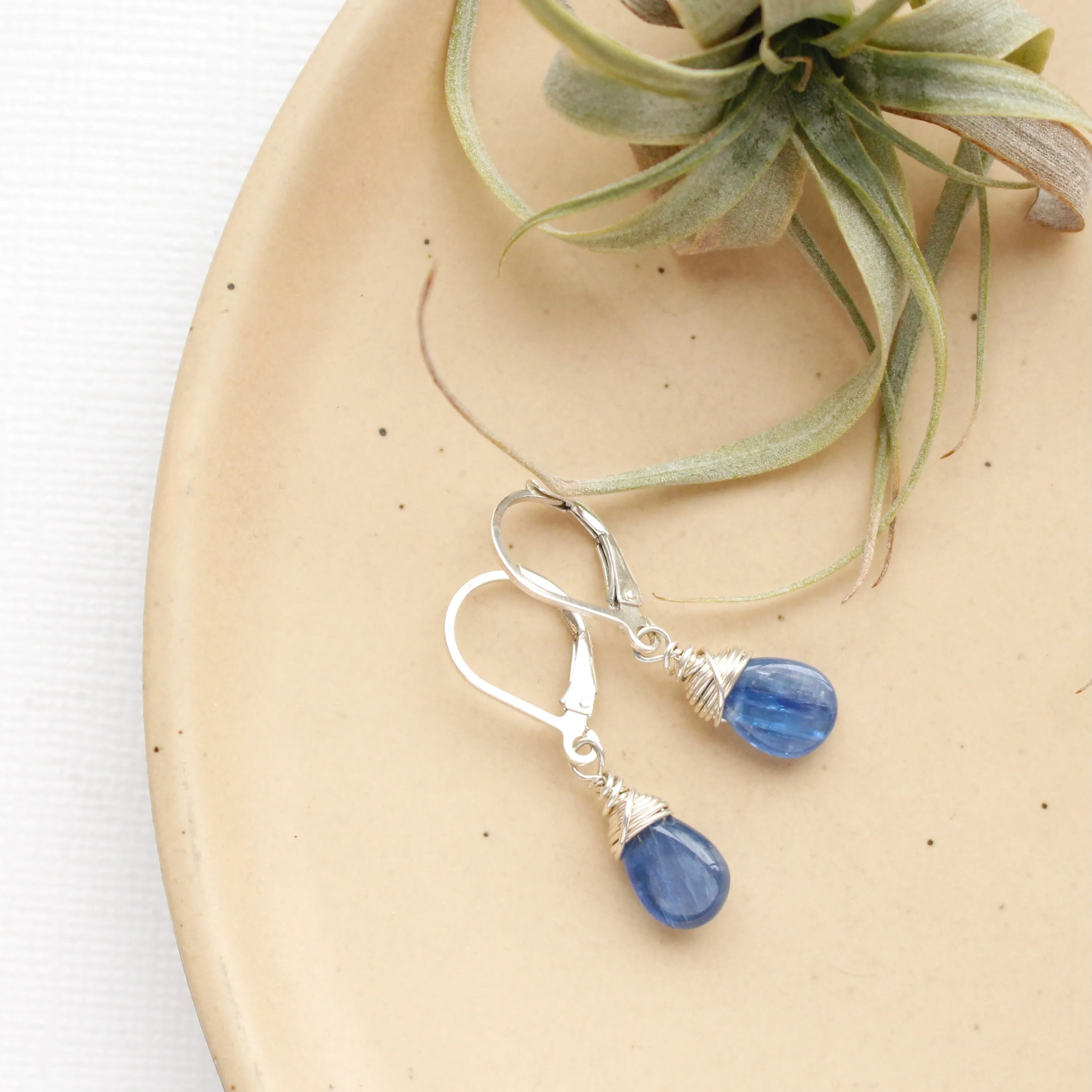 Little Kyanite Teardrop Silver Earrings