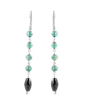 Long Drum Shape Black Diamond Dangler Earrings with Blue Diamond Beads