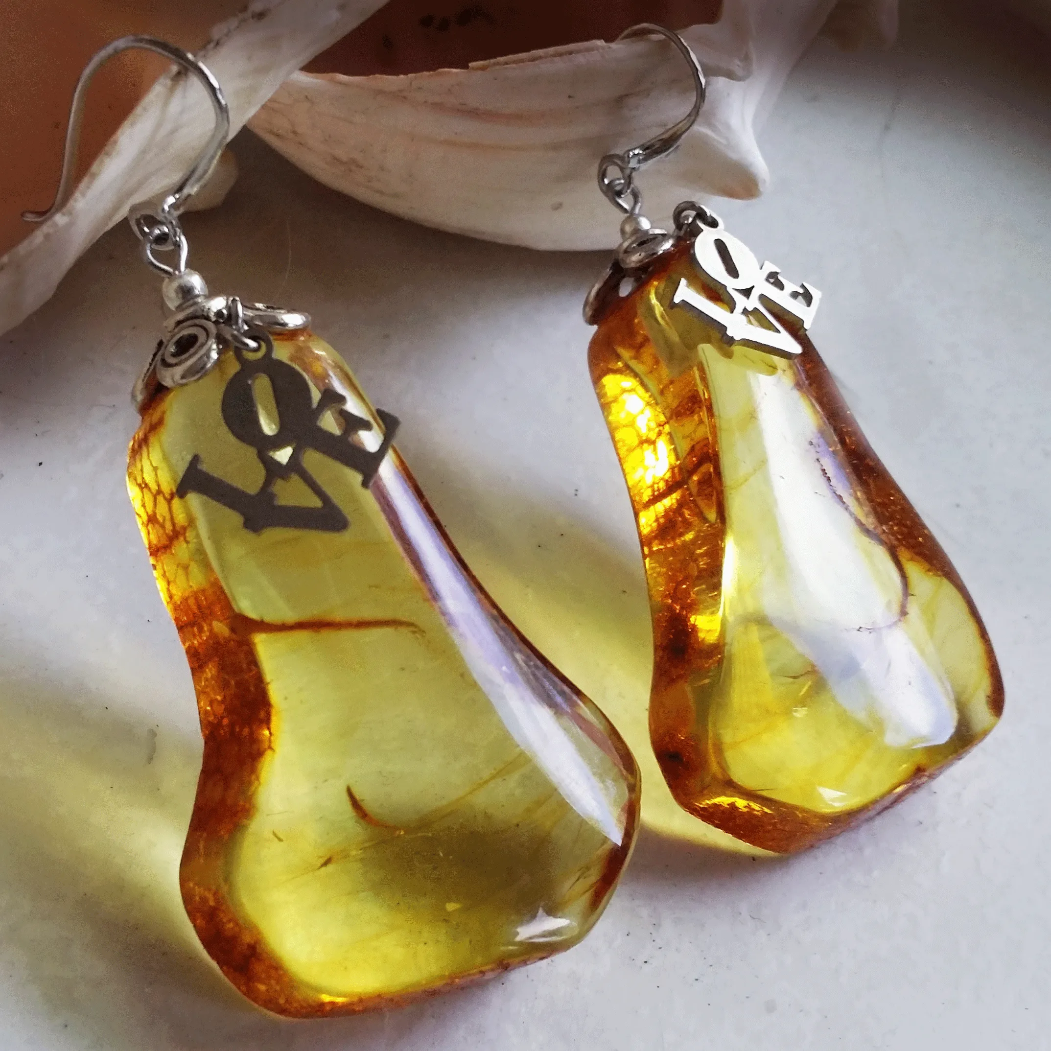 LOVE Amber / Designer Jewelry Raw Amber Stone Pendant Hypoallergenic Leather Necklace with Natural Amber Gift for Momen