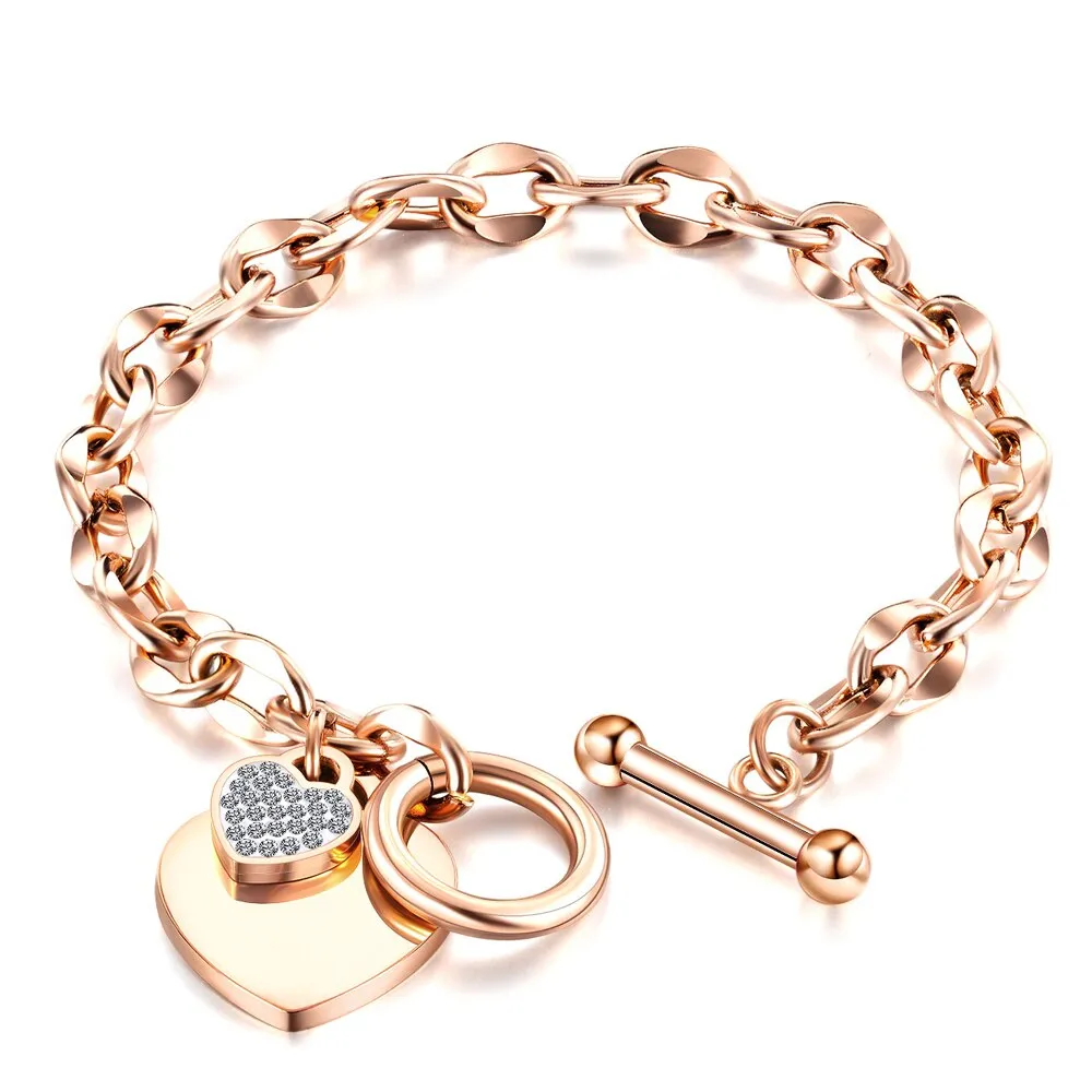 Love Heart Charm Bracelets For Women Gold Silver Color Stainless Steel