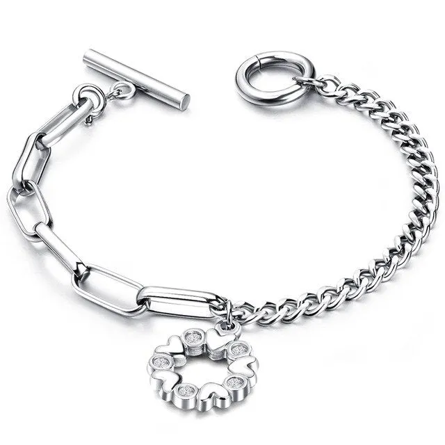 Love Heart Charm Bracelets For Women Gold Silver Color Stainless Steel