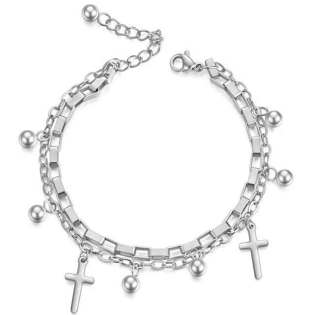 Love Heart Charm Bracelets For Women Gold Silver Color Stainless Steel