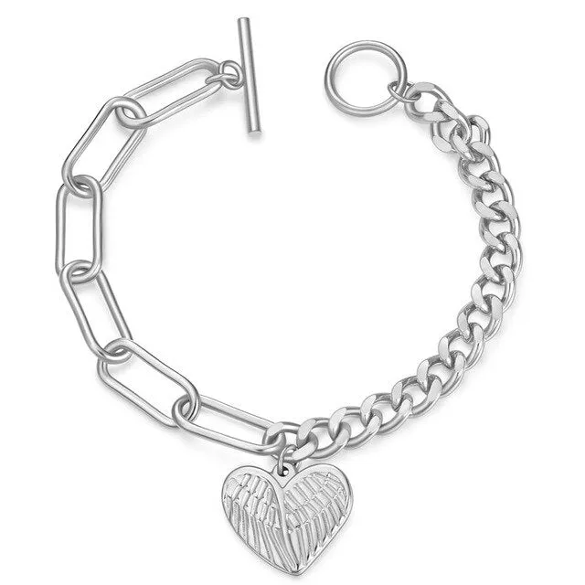 Love Heart Charm Bracelets For Women Gold Silver Color Stainless Steel