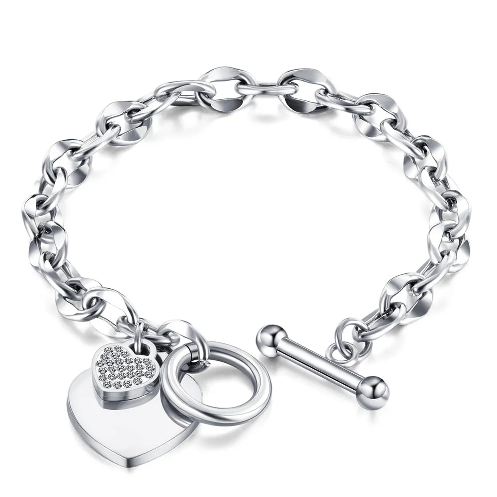 Love Heart Charm Bracelets For Women Gold Silver Color Stainless Steel