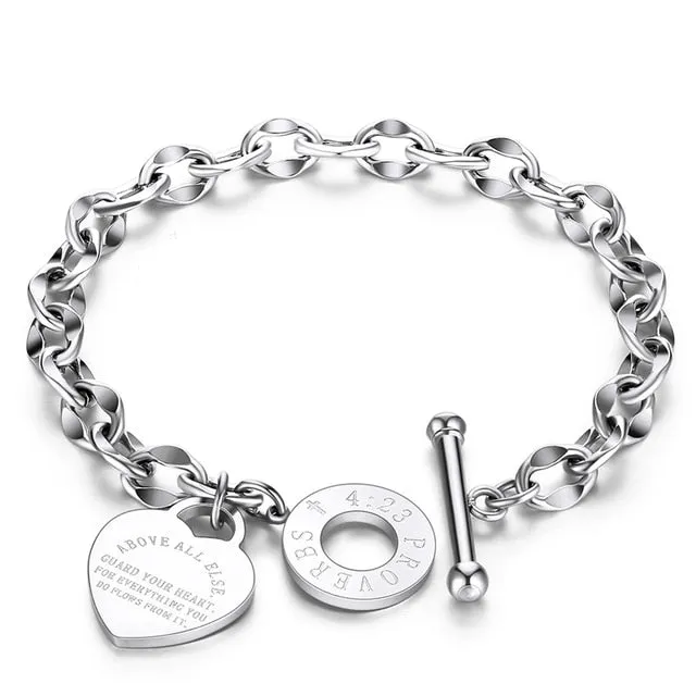 Love Heart Charm Bracelets For Women Gold Silver Color Stainless Steel