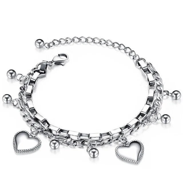 Love Heart Charm Bracelets For Women Gold Silver Color Stainless Steel
