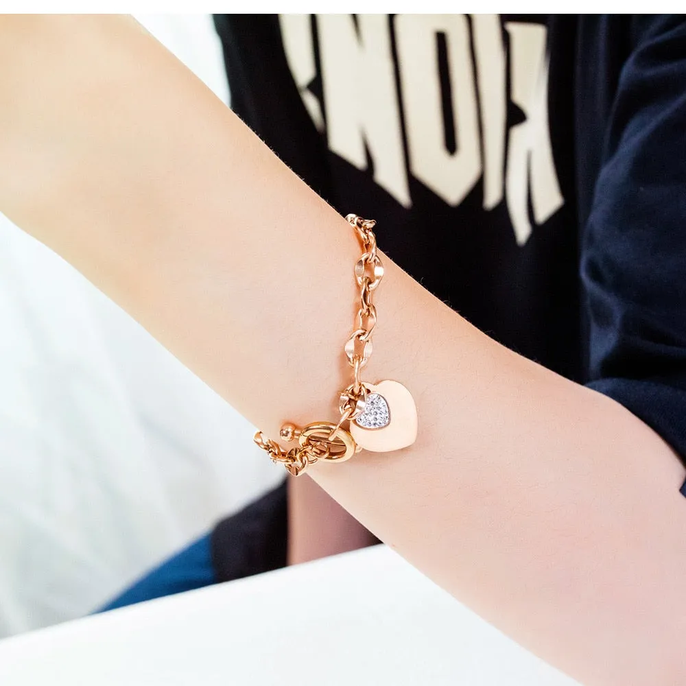 Love Heart Charm Bracelets For Women Gold Silver Color Stainless Steel