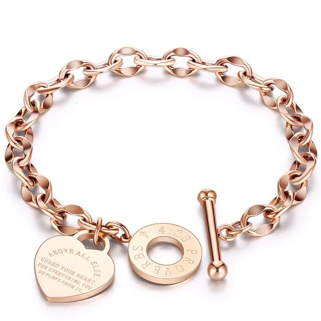 Love Heart Charm Bracelets For Women Gold Silver Color Stainless Steel