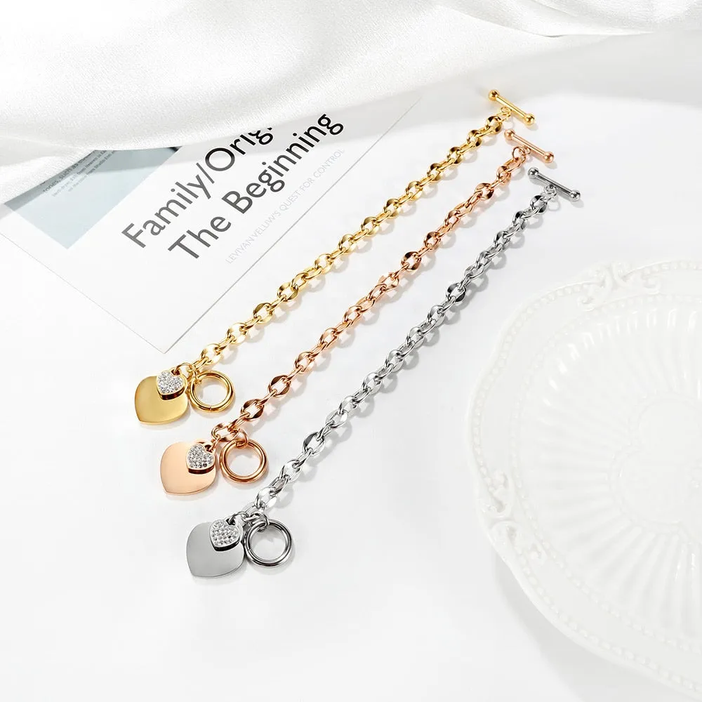 Love Heart Charm Bracelets For Women Gold Silver Color Stainless Steel