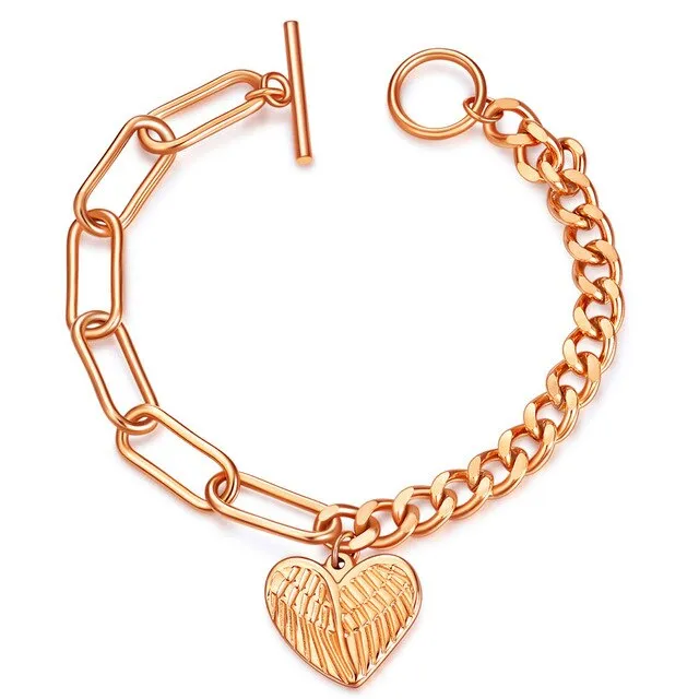 Love Heart Charm Bracelets For Women Gold Silver Color Stainless Steel