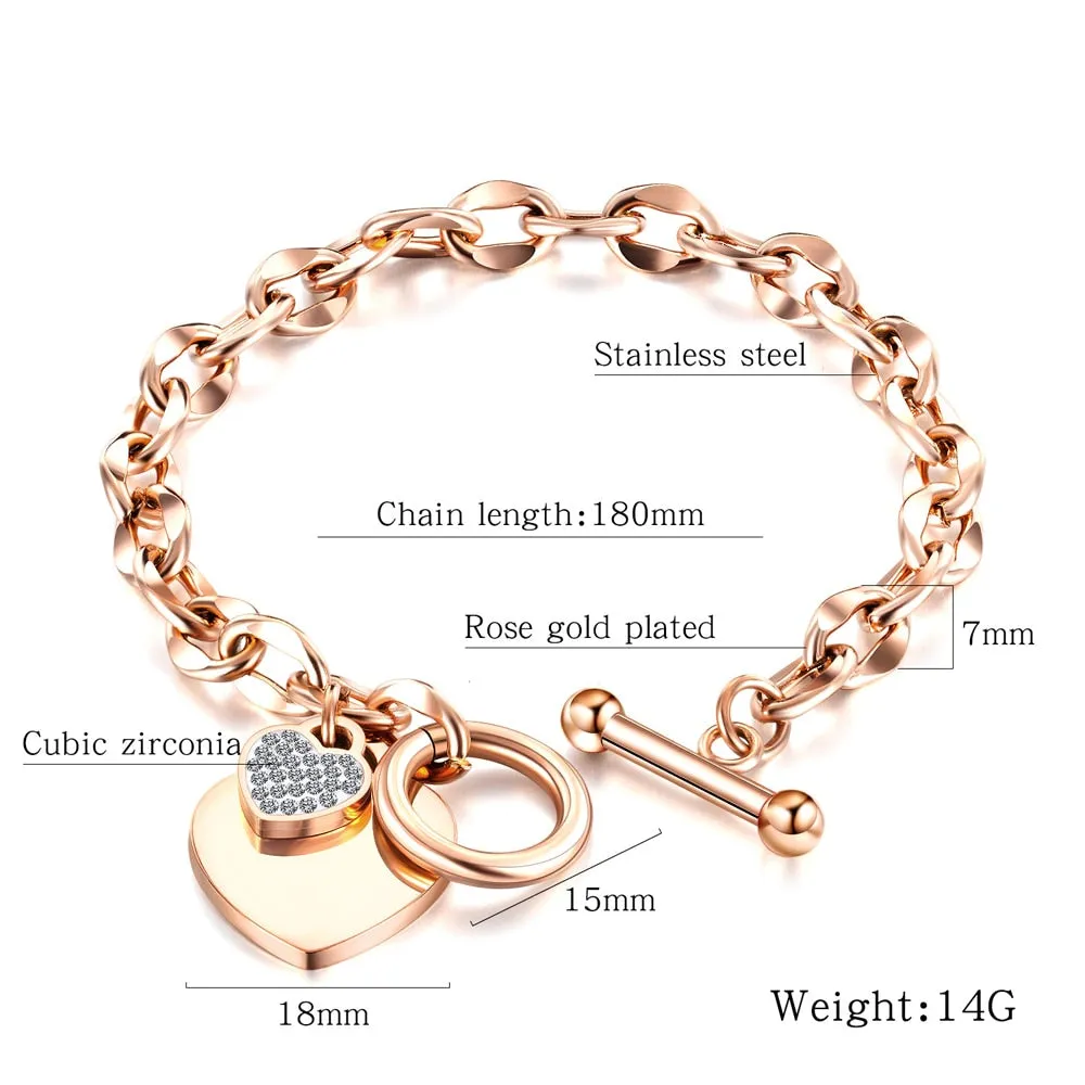 Love Heart Charm Bracelets For Women Gold Silver Color Stainless Steel