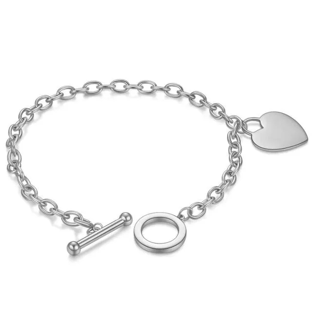 Love Heart Charm Bracelets For Women Gold Silver Color Stainless Steel