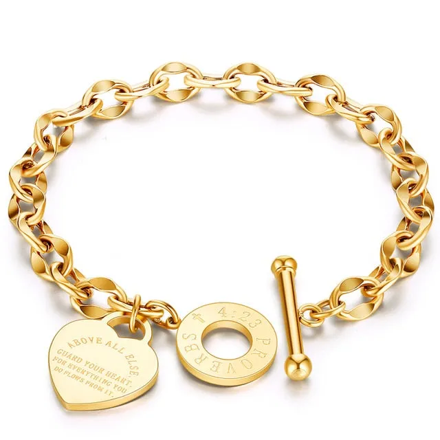 Love Heart Charm Bracelets For Women Gold Silver Color Stainless Steel
