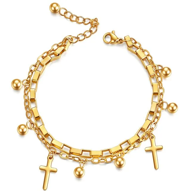 Love Heart Charm Bracelets For Women Gold Silver Color Stainless Steel