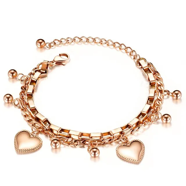 Love Heart Charm Bracelets For Women Gold Silver Color Stainless Steel