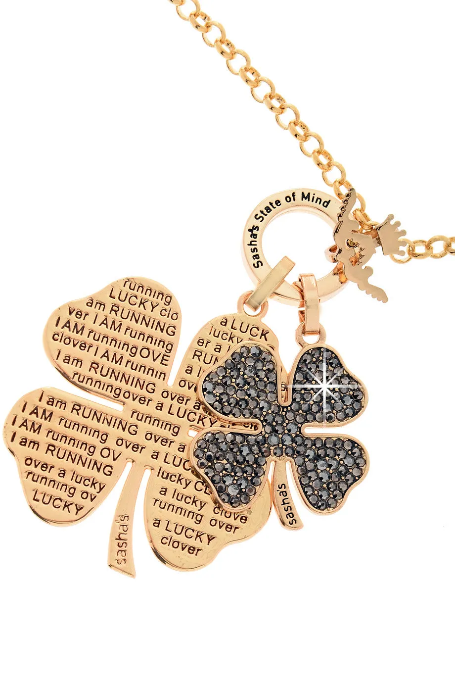 LUCKY CLOVER Black Crystal Pendant