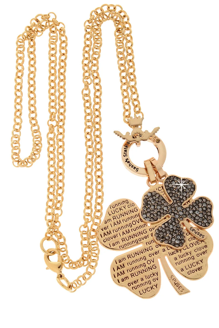 LUCKY CLOVER Black Crystal Pendant