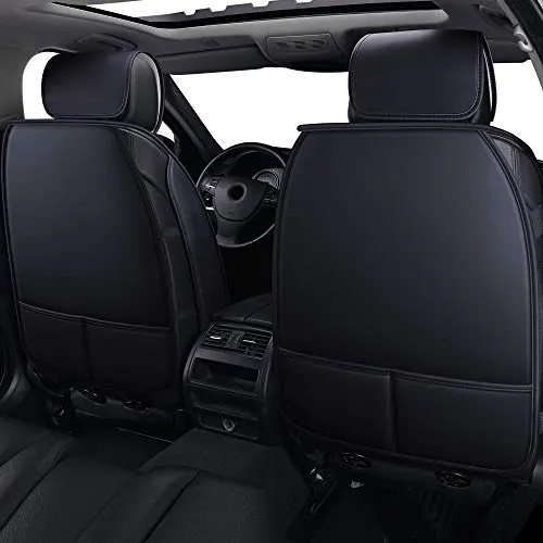 LUCKYMAN CLUB 5 Car Seat Covers Full Set with Waterproof Faux Leather Universal fit for RAV4 Accord Altima Tacoma Rogue CX5 CRV (Black&Red Full Set)