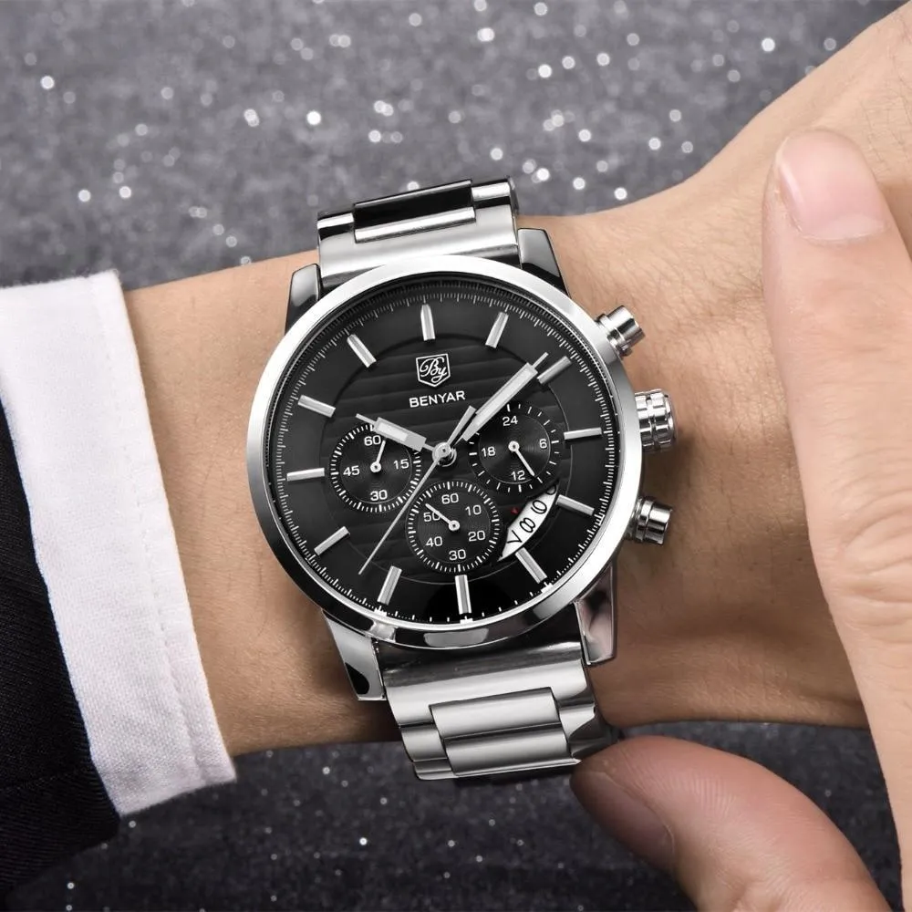 Luxury Steel Sports Men's Watches Business Design Leather Band Wrist Watch Military Quartz