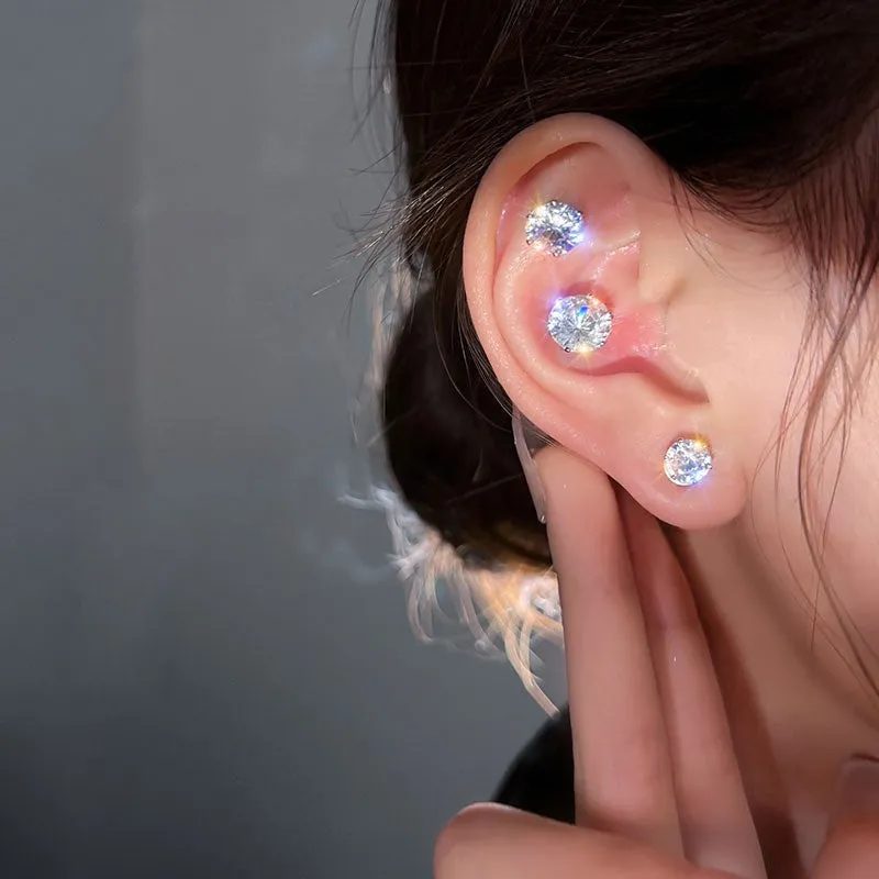 Magnetic Ear Clips & Blue Crystal Flower Earrings