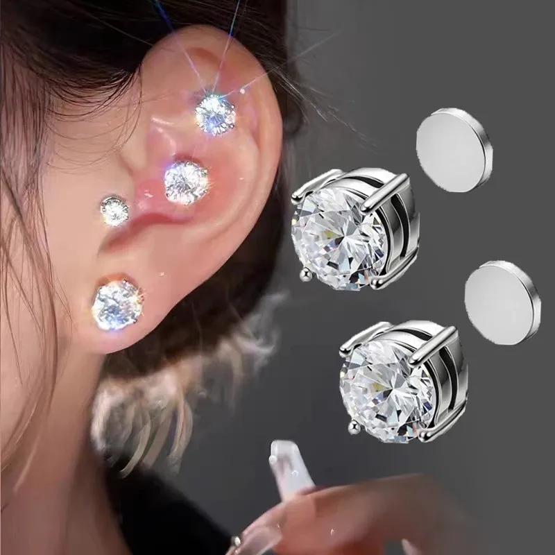 Magnetic Ear Clips & Blue Crystal Flower Earrings