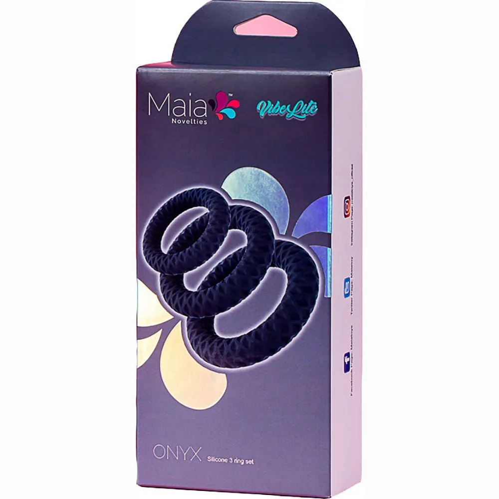 Maia Onyx Grey Cock Ring Set - 3 Sizes