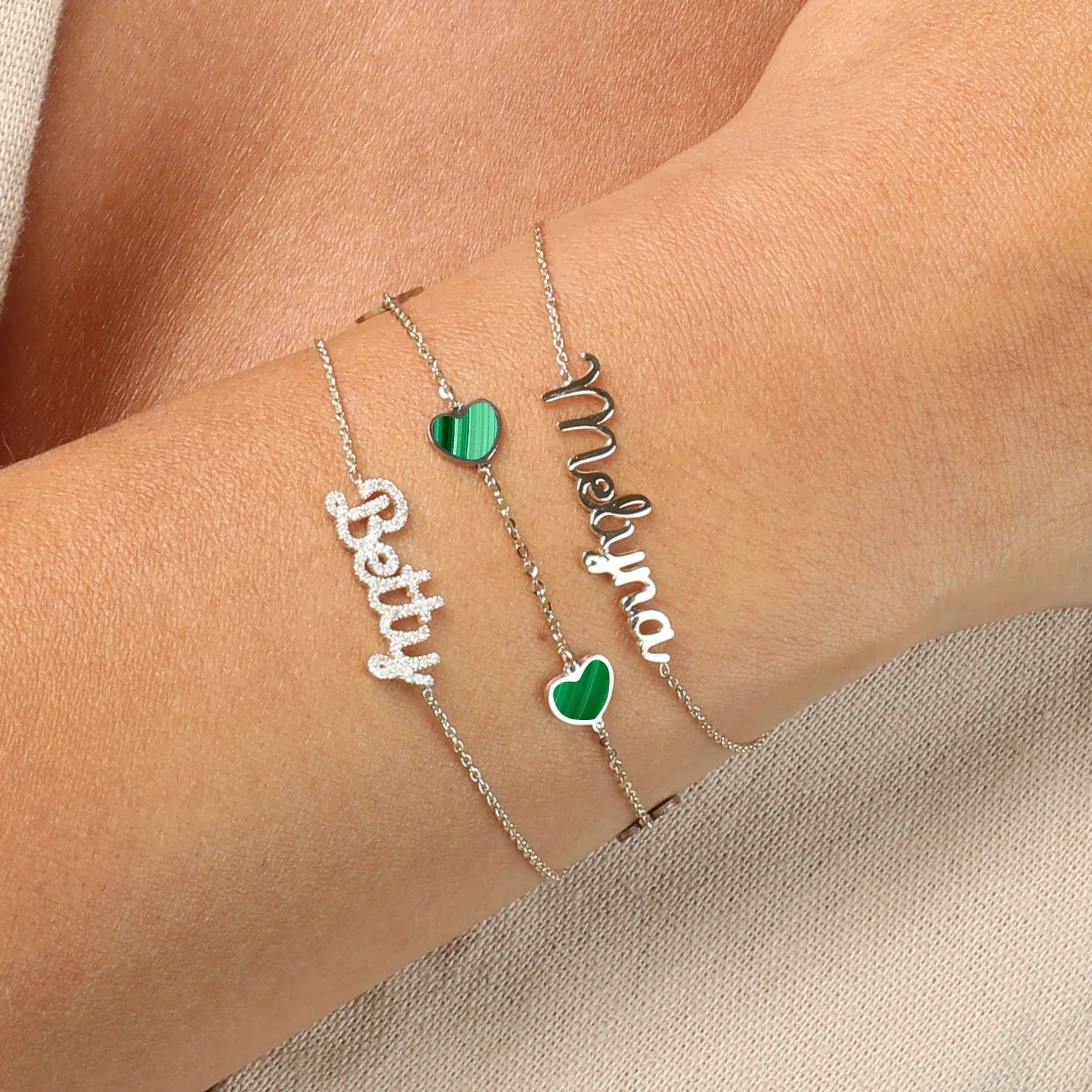 Malachite Heart Station Bracelet