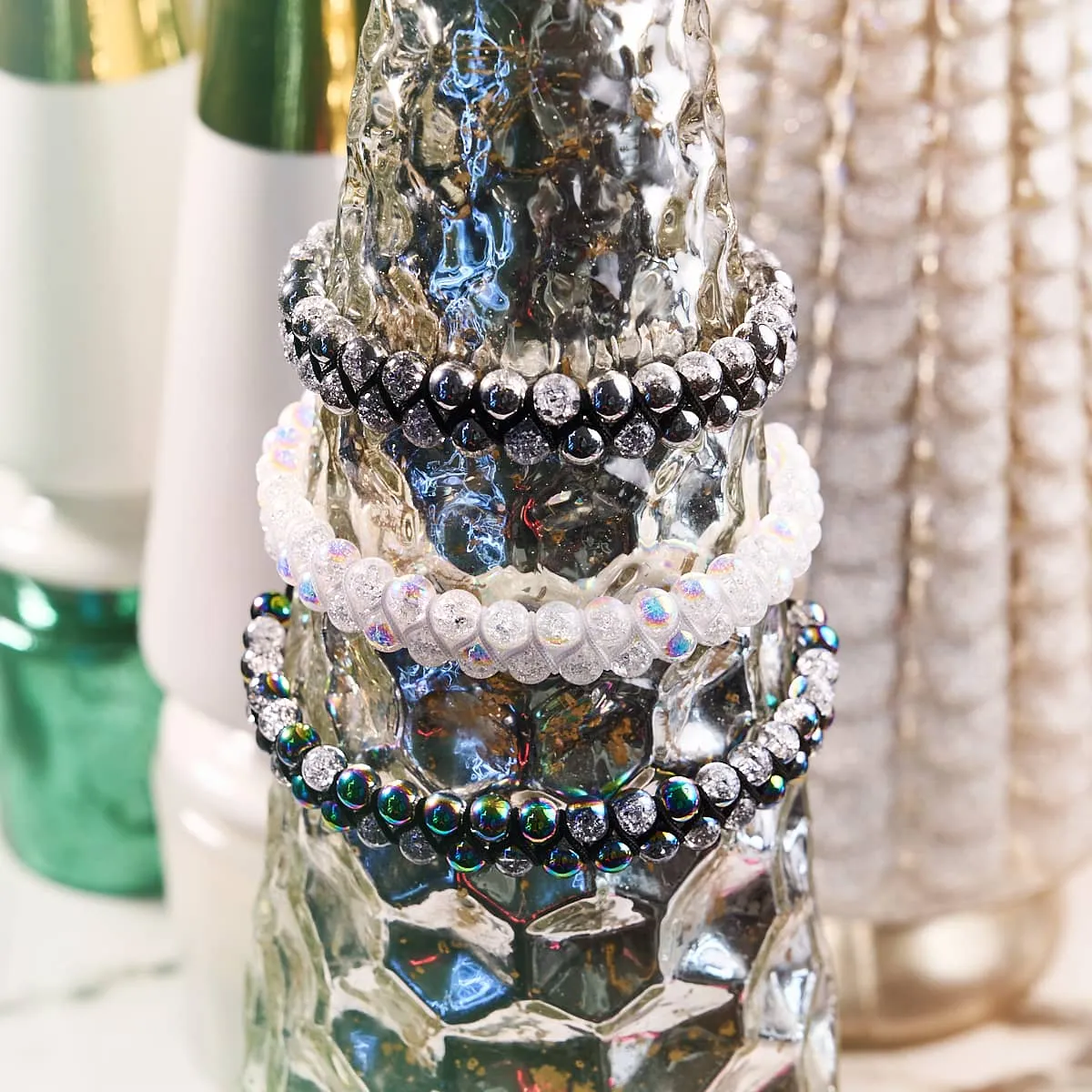 Marshmallow Chrome x White | Glitter Glass Double Bracelet